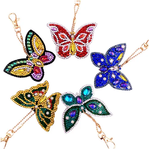 5D набор для ключей с алмазной росписью, мультяшная бабочка, стразы, алмазная вышивка, мозаика, вышивка крестом, подарок на день Святого Валентина - Цвет: 5 PCS