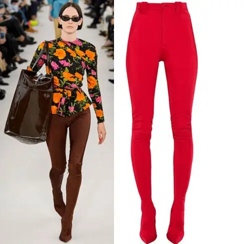 

2018 Model Fashion show euro American pointed-toe thin high heel female slim elastic Stretch boots shoe women's jumpsuits boots