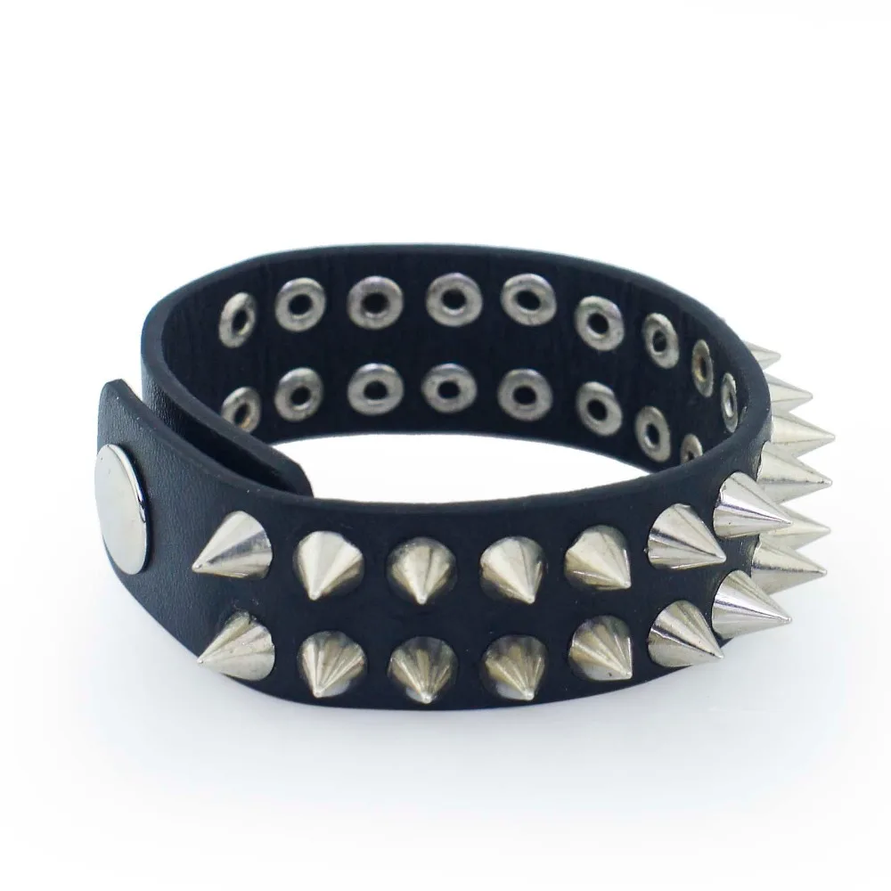 Gothic Delicate Cuspidal Spikes Rivet Cone Stud Cuff Black Leather bracelets & bangles Punk Bracelet for women men jewelry S266