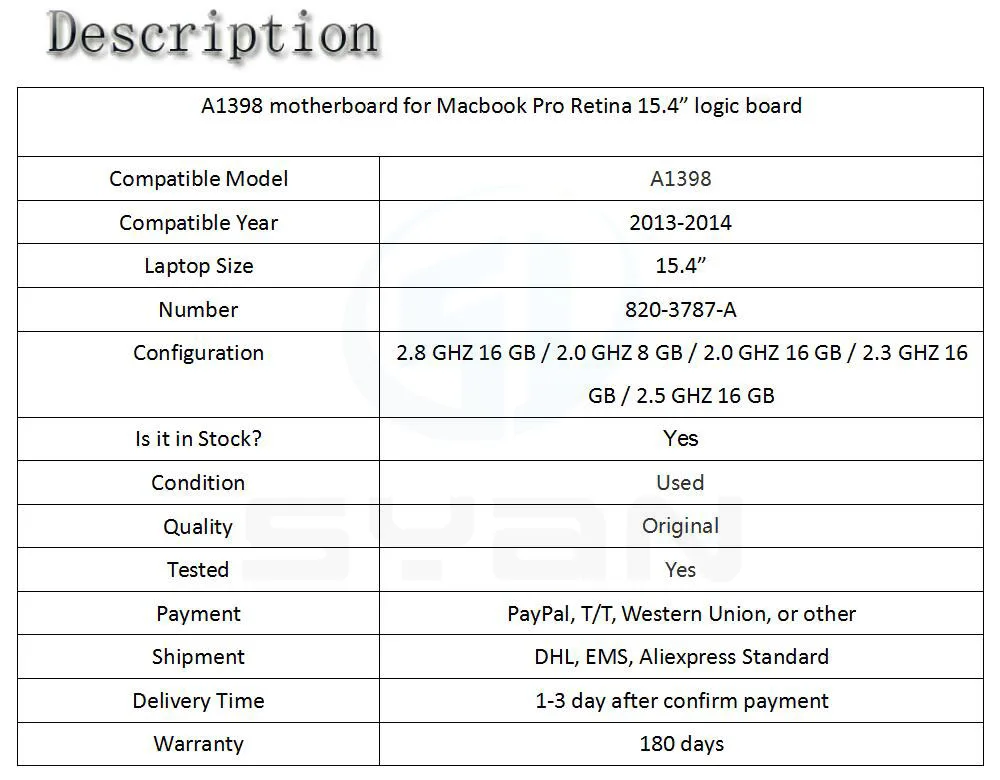 A1398 материнская плата для Macbook Pro retina 15," 2,8 ГГц 16 Гб материнская плата 820-3787-A 2013