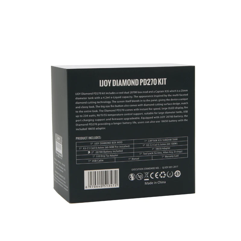Original Ijoy Diamond PD270 Kit 234W TC Box Mod with Captain X3S Atomizer 4.2ml Tank Electronic Cigarette Vape with X3-C1 X3-C2 02