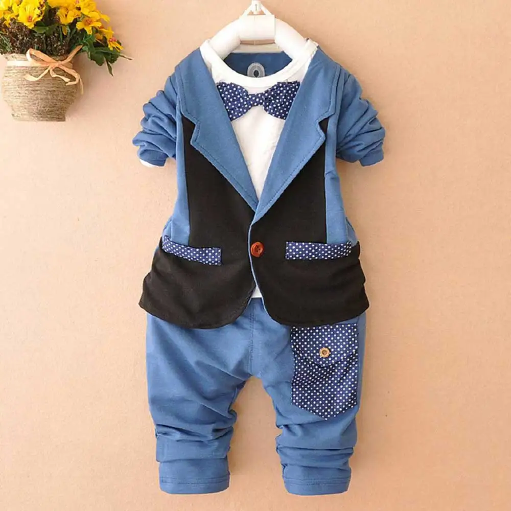 

Autumn Roupas De Bebe Boys Male Baby Infants Clothing Sets Faux two Piece Blazer Coat Outwear+Long Pants 2pcs Clothes Sets Y1549