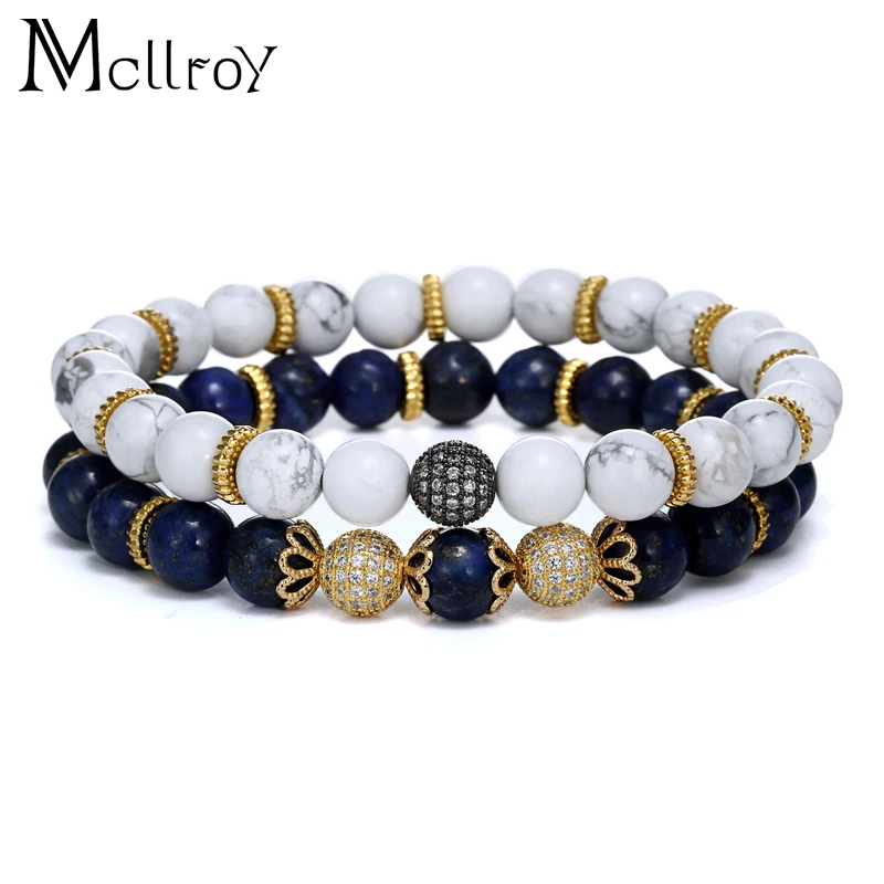 Mcllroy Paved Beaded Bracelets White Bracelets&Bangle Elastic Rope Chain Natural Stone For Women and Men Jewelry