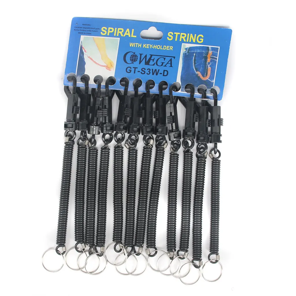 

12 pcs/pack Retractable Spiral Stretch String Keychain Keyring with Spring Coil Cable Plastic Clasp for Small Scissors Black