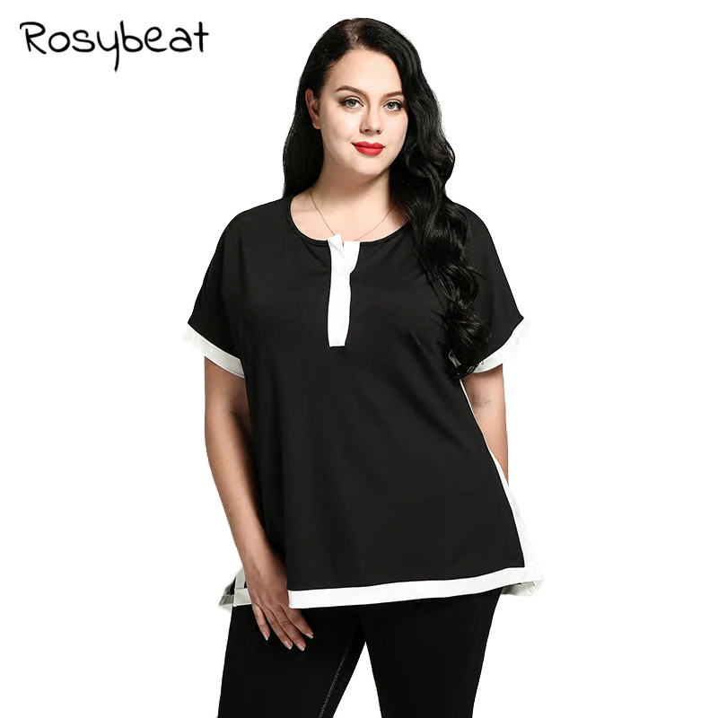 

Women Plus Size Tees Summer Casual Neutral Tops Short Sleeve O-Neck Patchwork Basic T-Shirt Oversized 6XL 7XL Loose Summer Tops