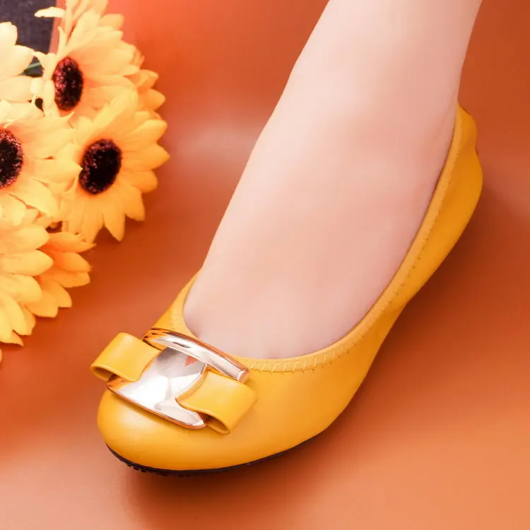 New Korean Slip On Balerinas Shoes For Womans Sweet Bow Metal Ladies Flat Genuine Leather Shoes Loafers Footwear Women Ballerina (38)