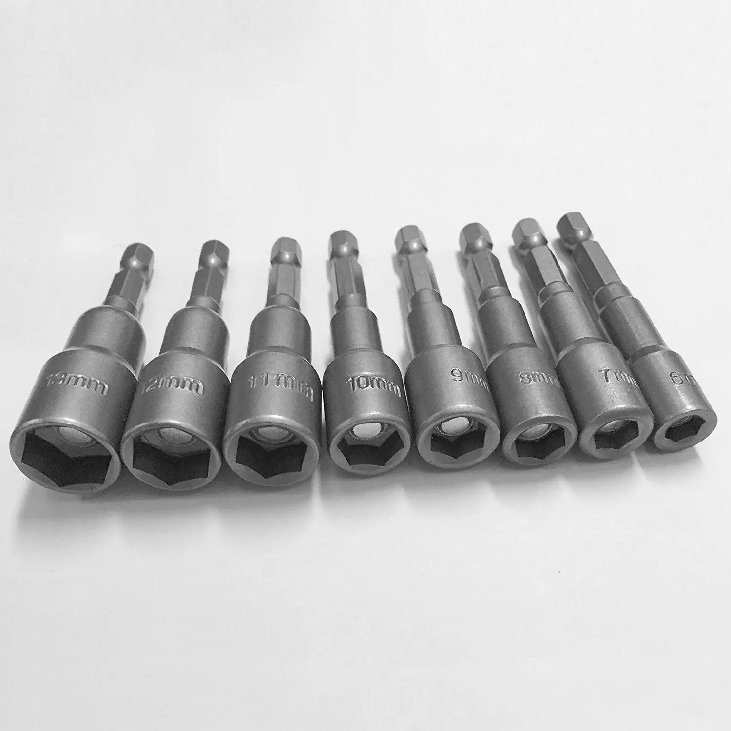 8pcs 1/4 inch Hex Magnetic Nut Driver Socket Set Metric Impact Drill Bits 6mm /7mm / 8mm/ 9mm/ 10mm/ 11mm/ 12mm/ 13mm Adapter