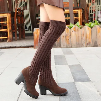 

Women Winter High Boots Fashion Knitted Knee High Boots Shoes