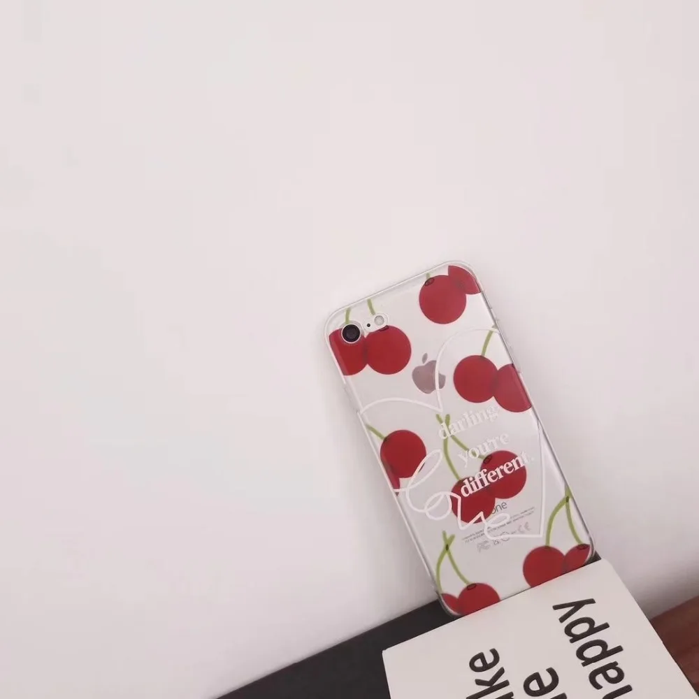 

ORYKSZ Cute Cherry Patterned Phone Case For iPhone 8 Transparent TPU Soft Phone Cases Back Cover Coque For iPhoneX 8 7 6 6s plus
