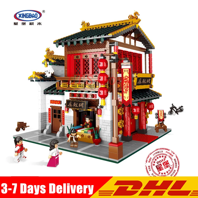 

IN STOCK XingBao 01001 2787Pcs Chinese Style The Chinese Silk and Satin Store Set Educational Building Blocks Bricks Toys Model
