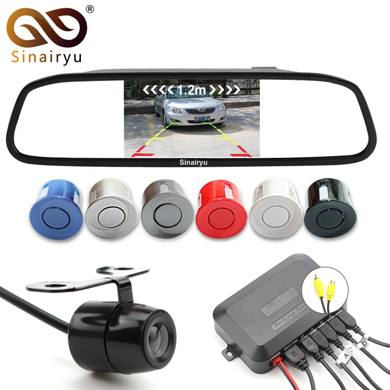 

3in1 Dual Core Car Video Parking Sensor Visible Radar Assistance Monitor + Rear View Camera + 4.3" Car TFT Mirror Monitor