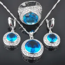 Adorable Azul Creado Topacio Circón Sistemas de La Joyería de Plata de Las Mujeres Pendientes/Colgante/Collar/Anillos Envío Libre QZ001