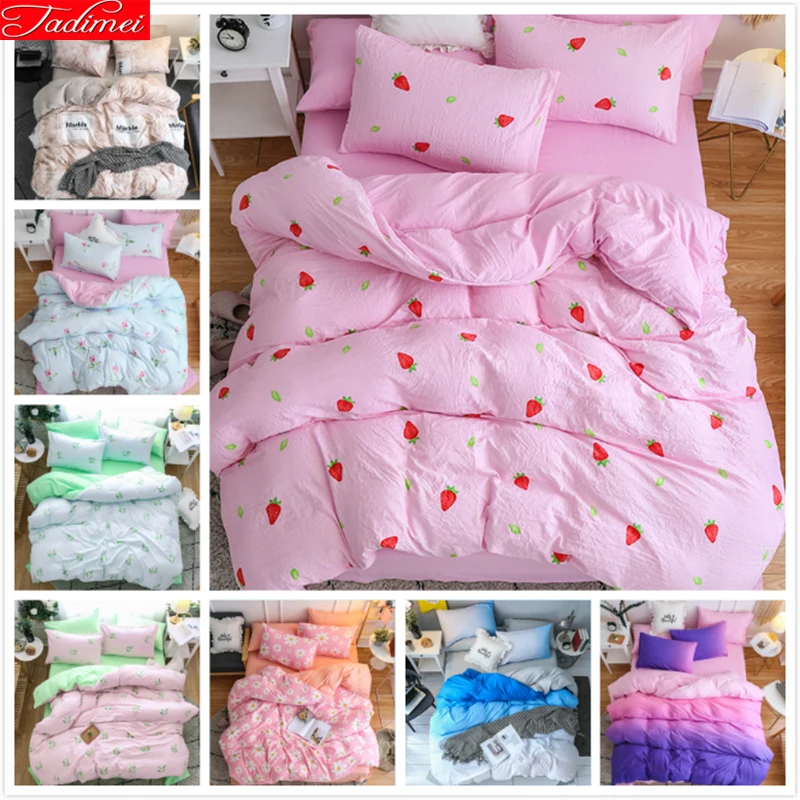 Pink Strawberry Pattern Duvet Cover 3/4 pcs Bedding Set Adult Kids