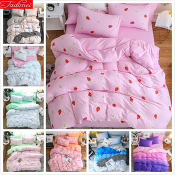 

Pink Strawberry Pattern Duvet Cover 3/4 pcs Bedding Set Adult Kids Child Soft Bed Linens Single Twin Queen King Size Bedspreads
