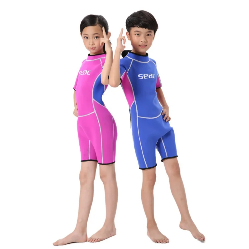 Curtas das Meninas dos Meninos de Surf Milímetros Neoprene Mergulho Wetsuits Crianças One Piece-swim Veste Ternos Mangas Rash Guards 2.5