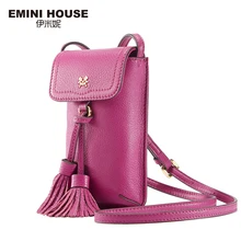 EMINI HOUSE 8 Colors Genuine Leather Tassel Phone Bag Vintage Women Shoulder Bags Crossbody Bags For Women Mini Messenger Bag