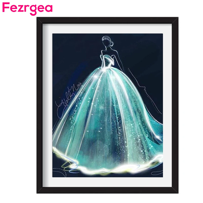 

Fezrgea 5D diy Diamond Painting Cross Stitch Illusion Dream Bride Dress Full Square&Round RhineStone Wedding Bedroom Decoration