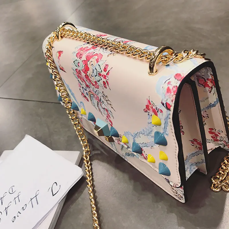 2017 Summer New Women Ladies Bags Small Rivet Handbags Printed