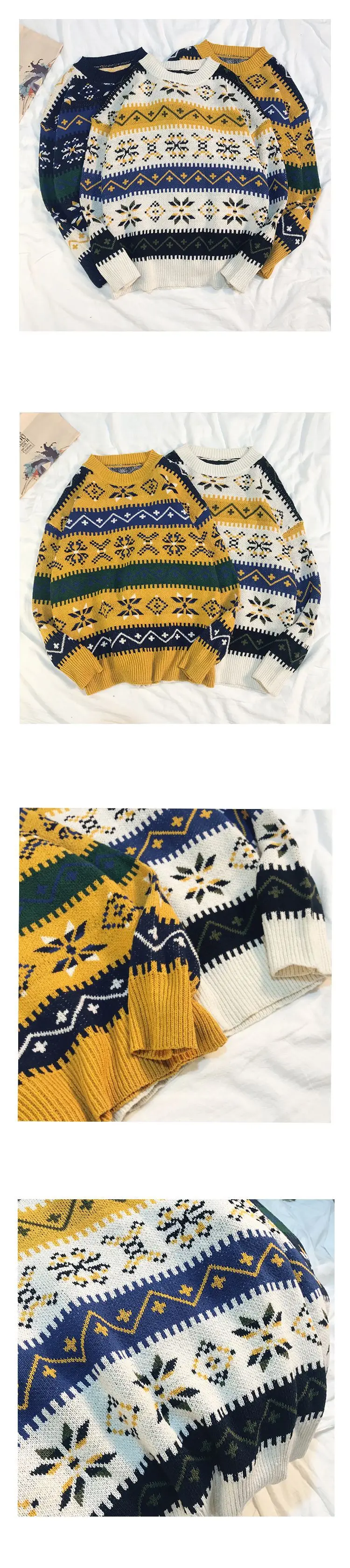 Винтажный женский свитер большого размера с длинным рукавом, Свободный вязаный свитер с круглым вырезом, белый свитер с геометрическим узором и вышивкой для женщин