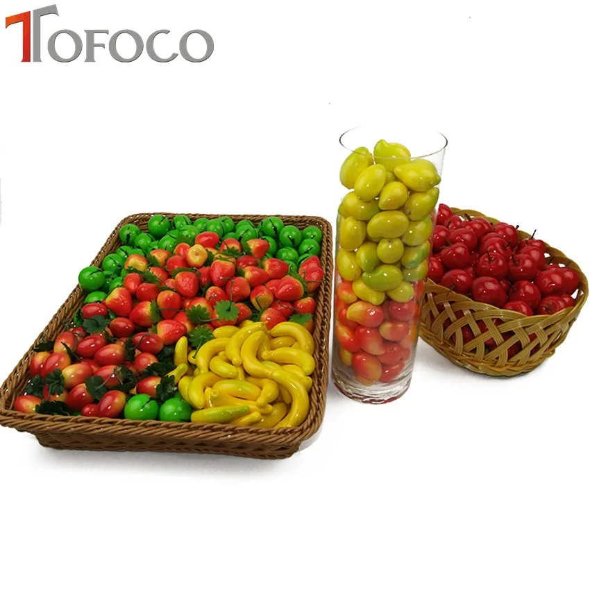 

TOFOCO 20Pcs/Set Plastic Simulation Mini Fake Fruit Decor Apple Orange Lemon Strawberry Artificial Model Props House Party Decor