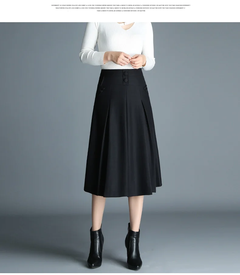 Новинка, женская черная коричневая плиссированная юбка на пуговицах с высокой талией, Осень-зима, S-3XL размер, Женская юбка средней длины