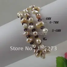 Красивый браслет AA 5-7 мм, Многоцветный натуральный жемчуг пресной воды и фиолетовый кристалл, 2 ряда браслет, 10 шт./партия A2175