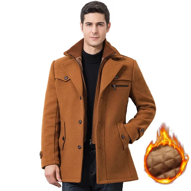 New men's winter padded wool jackets coats removable quilted lining