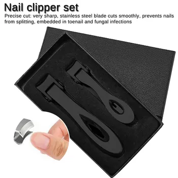

Black 2Pcs Nail Clippers Set Fingernail Toenail Clipper Cutter Stainless Steel Sharp Sturdy Trimmer Set For Men and Women