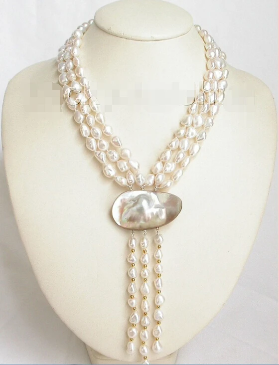 

FREE shipping>>>>>>lustrous 3row baroque white Reborn Keshi pearl necklace j6743