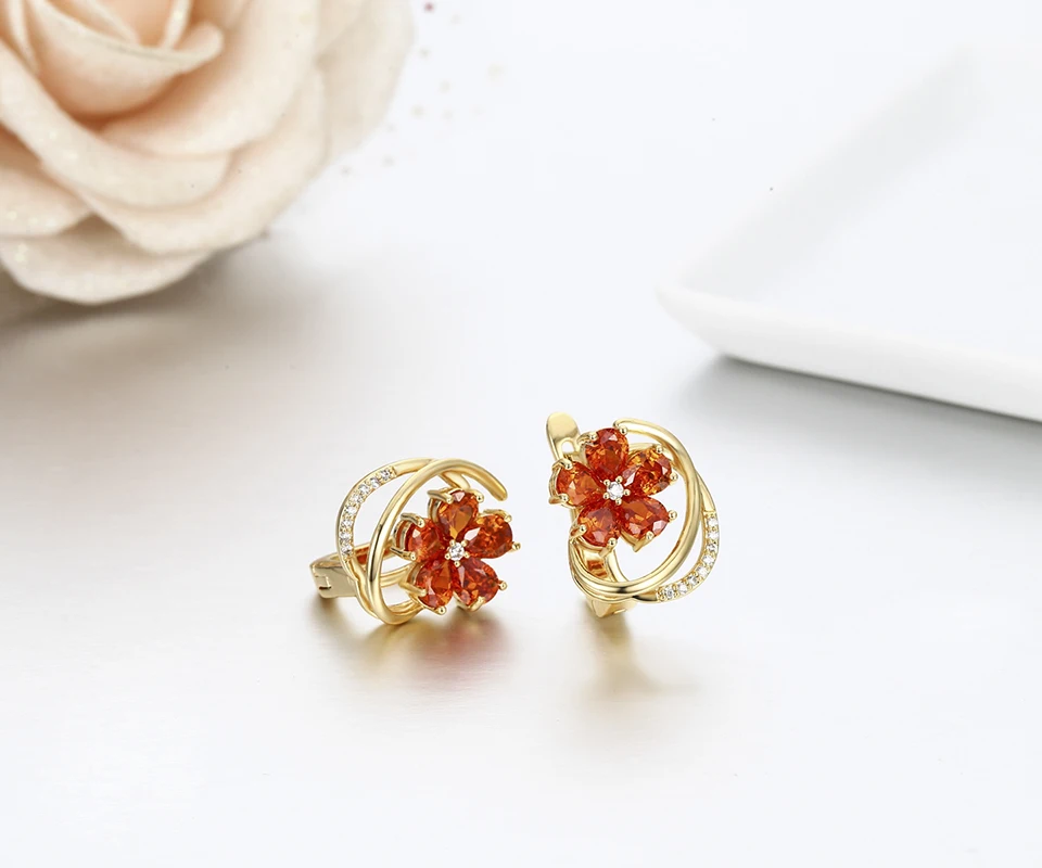 Серьги-кольца с пятью лепестками в форме цветка с вымощенной грушевидной огранкой оранжевого и красного цвета с фианитами и желтым золотом для женщин, ювелирный бренд oorbellen aros