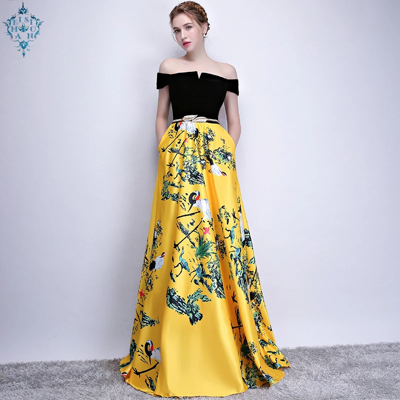 

Ameision elegant Flower Pattern Evening Dress 2019 Long Vintage Prom Party Dresses Women Formal Occasion Gowns Floor Length