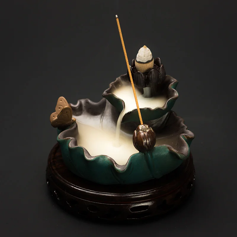 PINNY Lotus Leaf Shape Incense Burner Creative Backflow Incense Holder