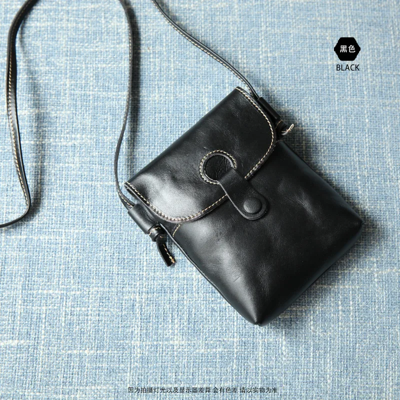 Gsenmo новая сумка на плечо в японском стиле, сумки через плечо из коровьей кожи для женщин, кожаный маленький чехол для телефона, кошелек для монет - Цвет: Black