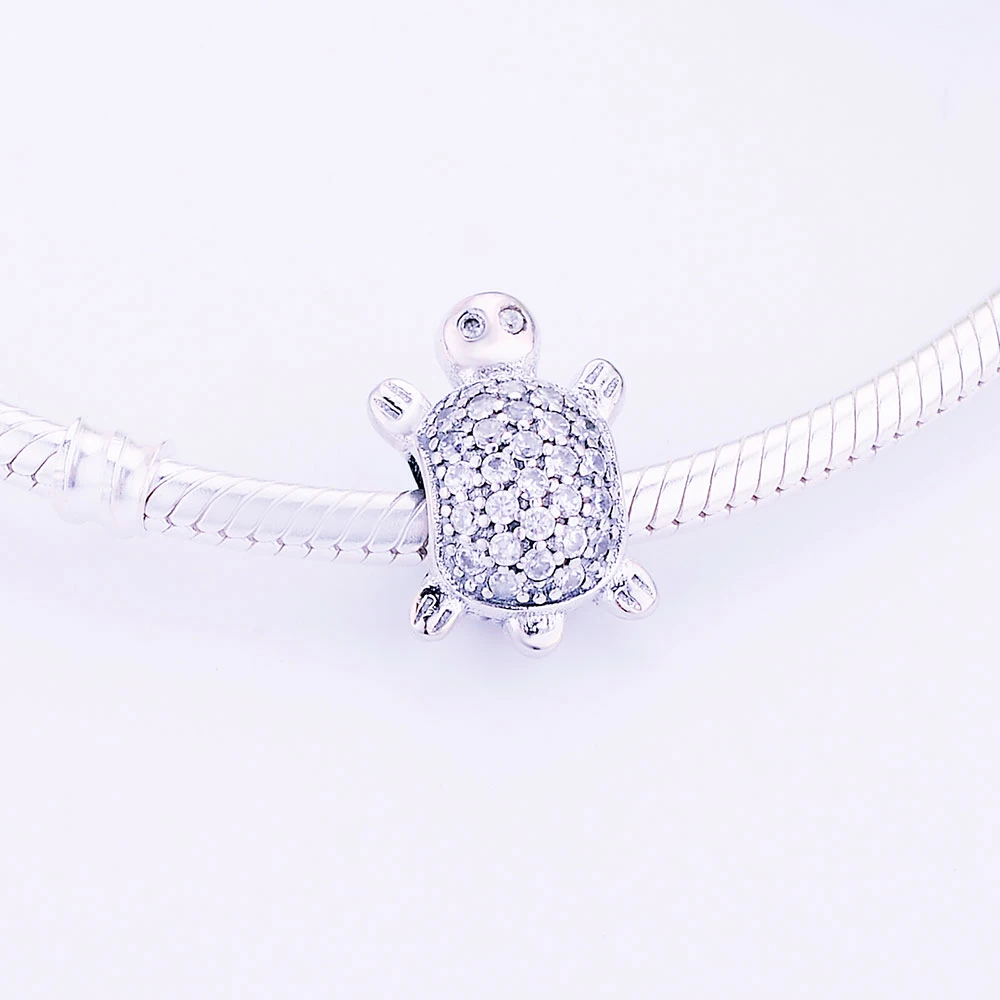 DIY подходит Pandora браслет ожерелье осень новое поступление серебряные бусины 925 пробы черепаха серебро Шарм с прозрачным CZ
