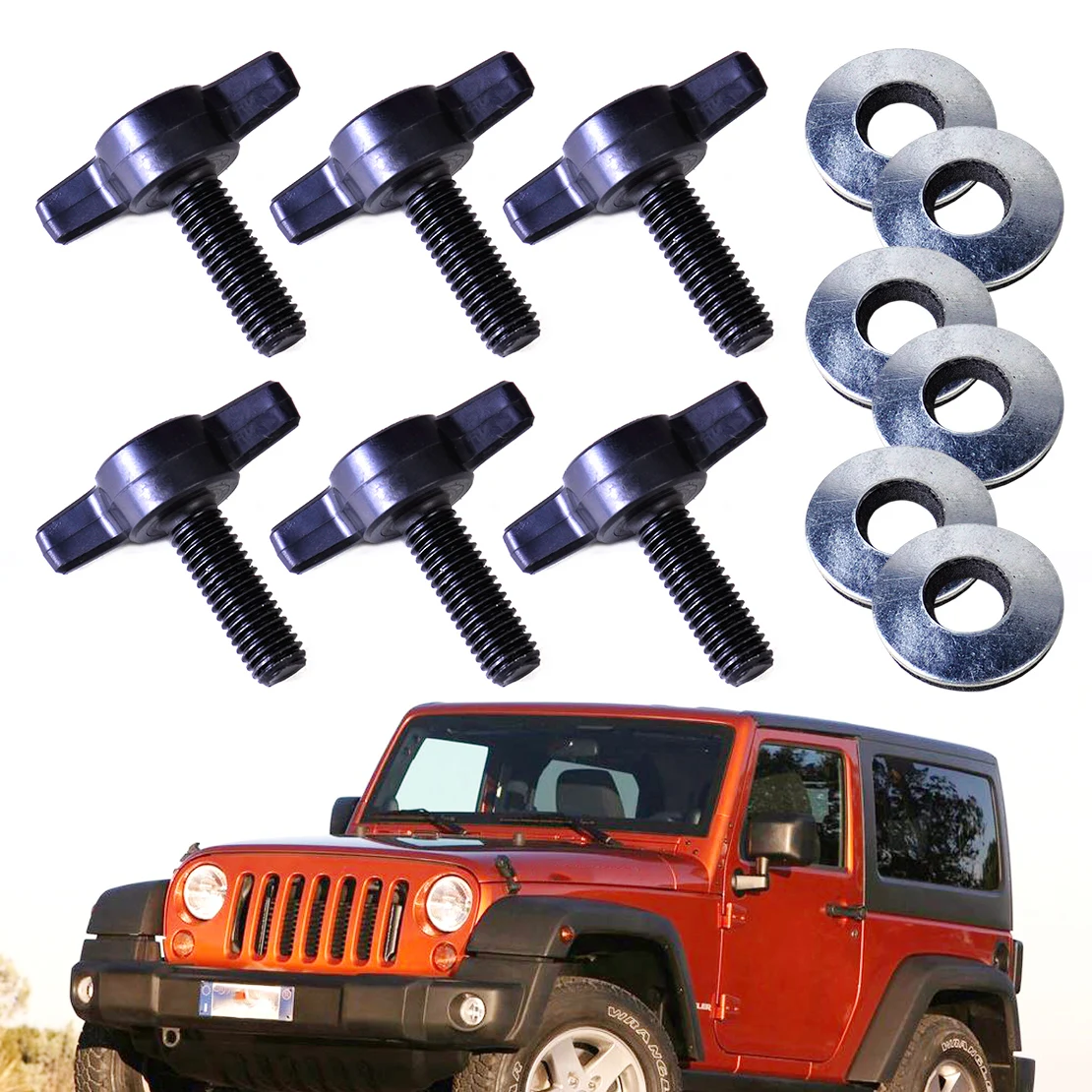 

DWCX 6 Set Hard Top Quick Removal Fastener Change Tee Knobs Screw Nut Kit 939B-0812-025A fit for Jeep Wrangler 2001-2015 2016