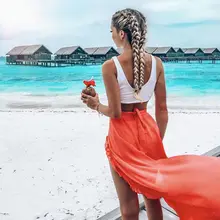 Брендовые новые юбки летние женские с высокой талией, с оборками, однотонные, с высоким разрезом, пляжные, вечерние, длинные юбки со шнуровкой, необычные, Jupe, макси юбки