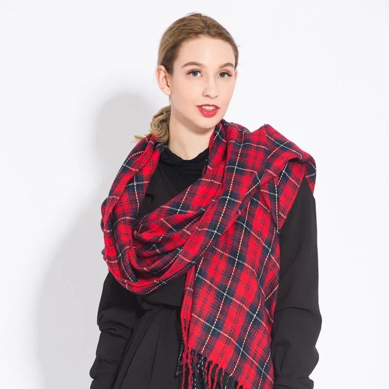 RUNMEIFA женский шарф осень зима модные клетчатые шарфы акриловые толстые теплые шали с кисточками женский фуляр - Цвет: 2