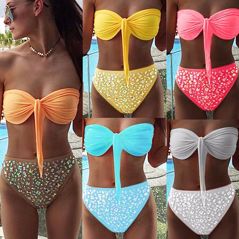 

Newly 1 Set Women Swimsuit Swimwear Bikini Elasticity Fashion for Beach Holiday Bathing BFE88