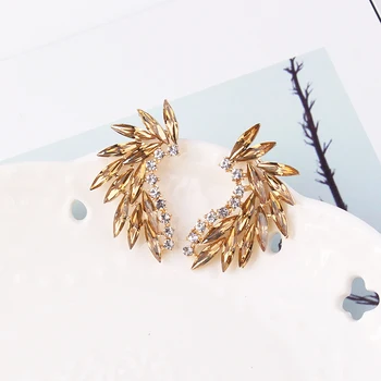 LUBOV Shining Rhinestone Wings Stud Earrings Acrylic Crystal Stone Women Piercing Earrings Trendy Wedding Jewelry Christmas Gift