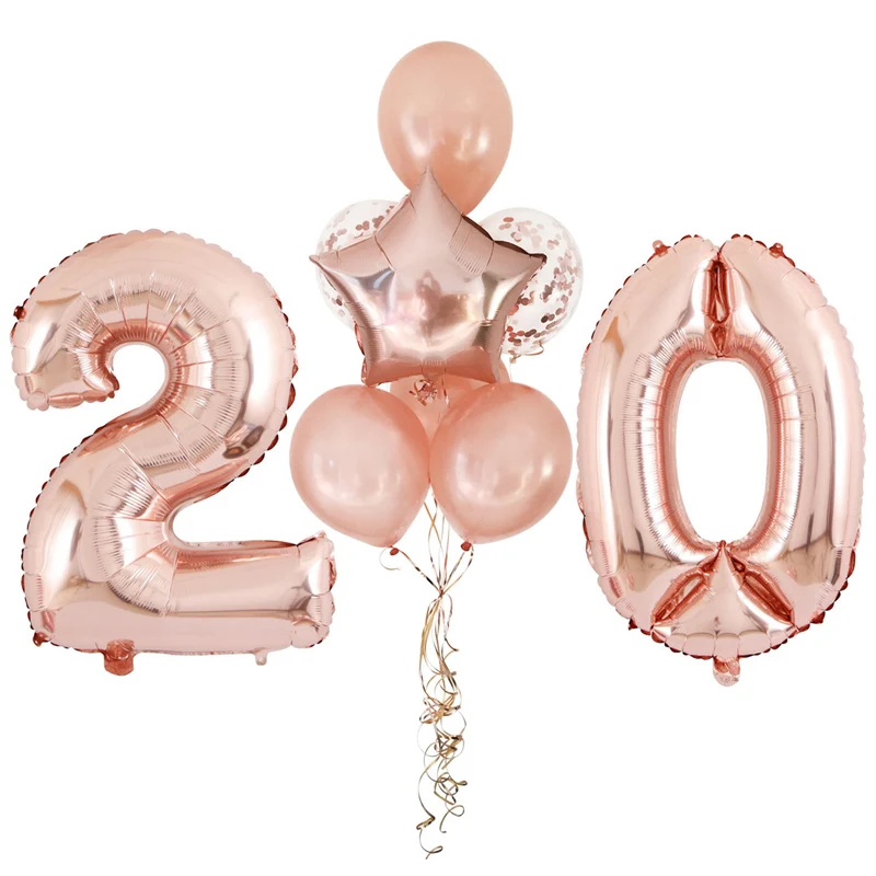 32 Inch Rose Gold number Foil balloons Birthday Decoration Star Balloons Anniversary Party Decor 12 Inch Confetti Latex Balloon