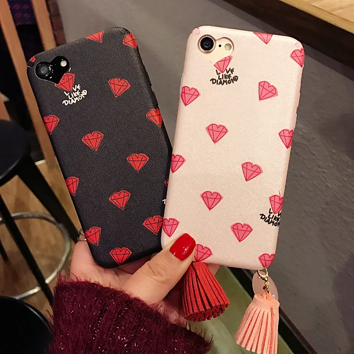 

Cute pink heart Hole soft tpu Phone Cases Silk Tassel Covers Coque Fundas For iPhone 6 Case For iphone 6S 7 8 Plus Capa