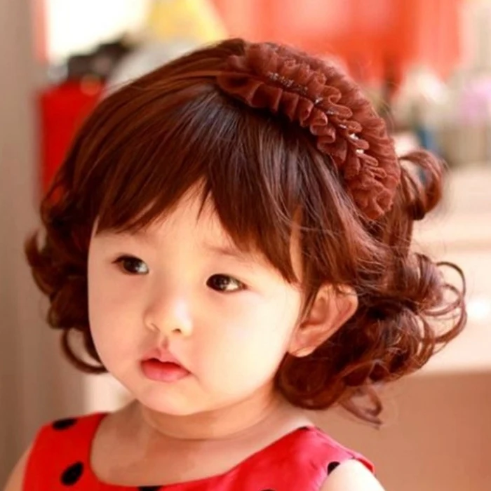 Fashion Style Baby Children Kids Girls Short Wavy Curly Brown Hair