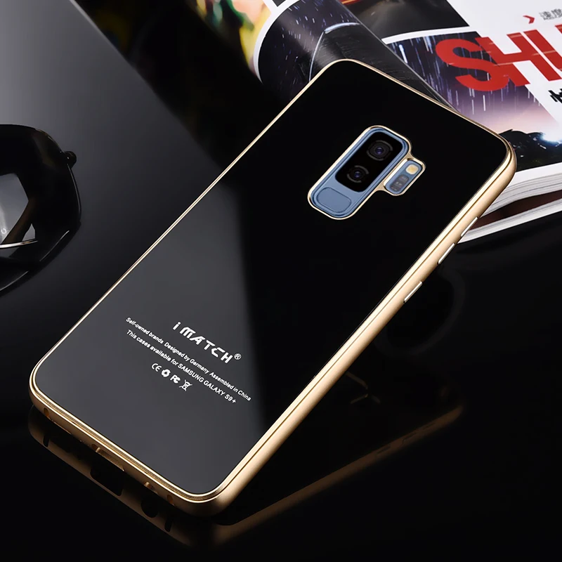 iMatch Aviation Aluminum Alloy Metal Bumper Tempered Glass Back Cover Case for Samsung Galaxy S9 & Samsung Galaxy S9 Plus