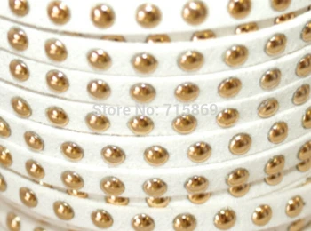 Free Ship New Arrive 100 Meters White 5 x1.5mm Microfiber Flat Faux Suede LeatherLace Cord w/ Gold Rivet Accents Free Ship New Arrive 100 Meters White 5 x1.5mm Microfiber Flat Faux Suede LeatherLace Cord w/ Gold Rivet Accents