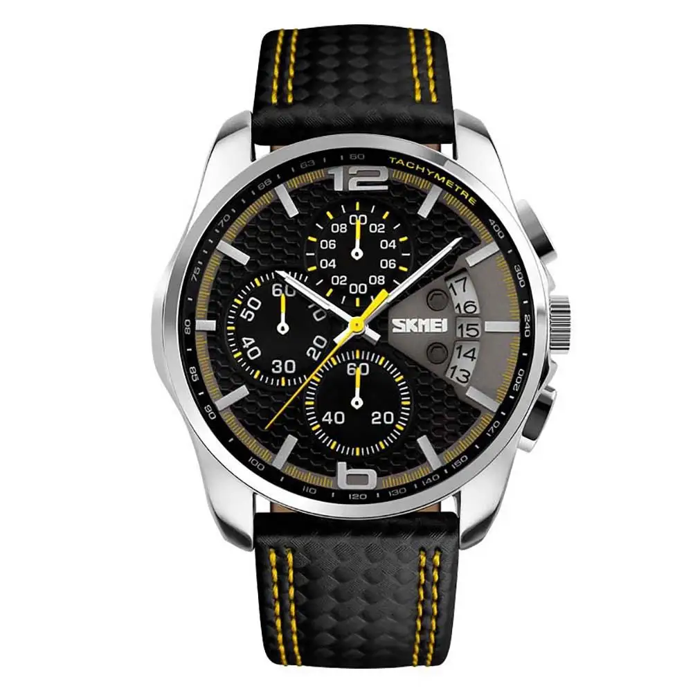 

New Genuine Leather Band Date Display Small Dials Waterproof Men Quartz Watch Gift