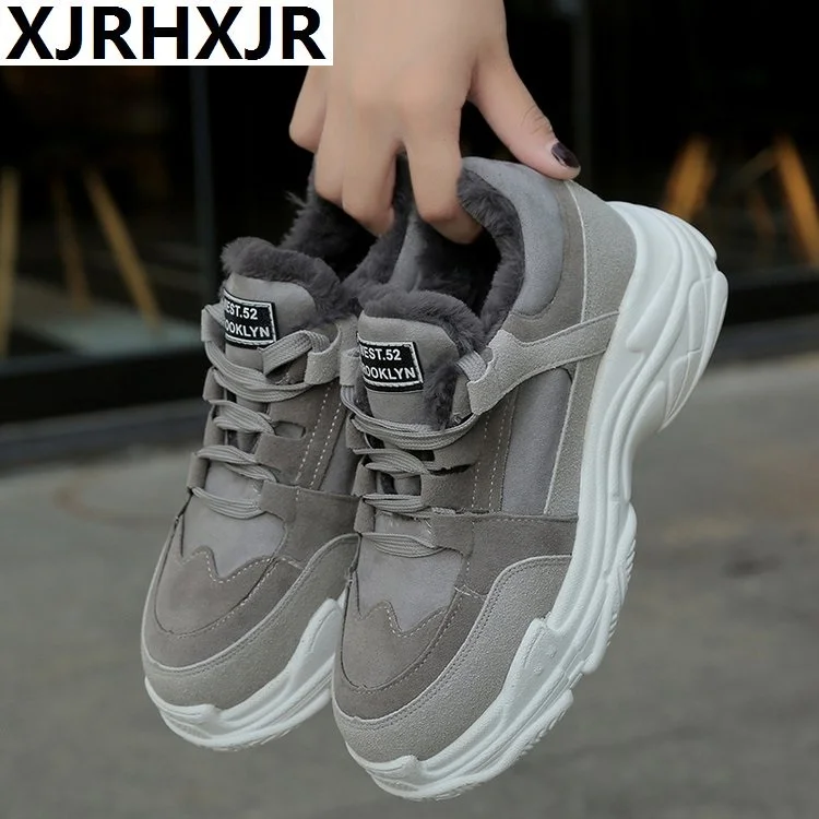 

2019 NEW Shoes Winter Warm Platform Woman Snow Boots Plush Female Casual Sneakers PU Leather Cotton Ankle boots Warm Fur Shoes