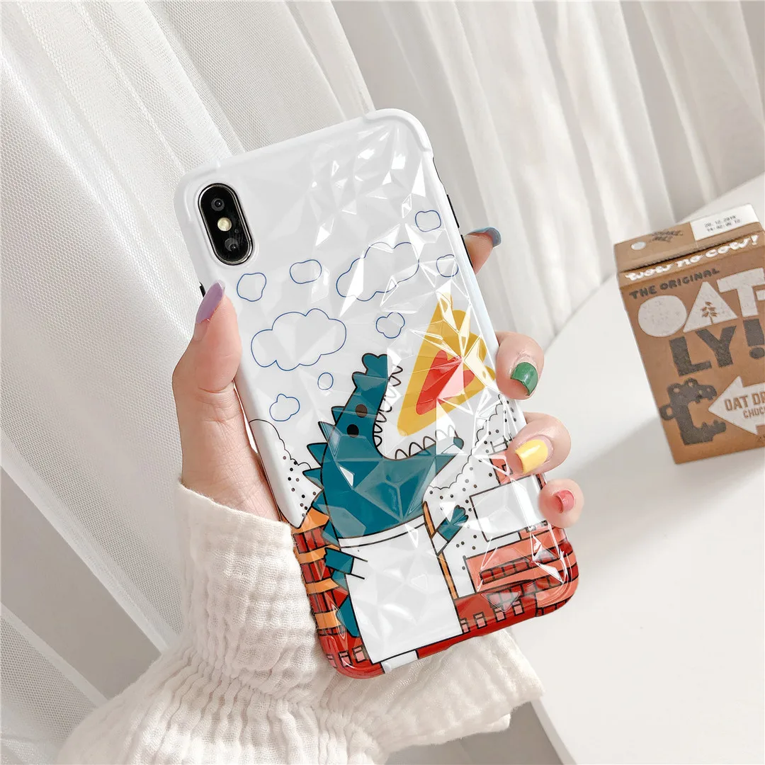 

KAIEN Diamond pattern cartoon Spitfire dinosaur Fashion soft cover Mobile phone case for iPhone 6 6s 7 7plus 8 plus X XR XS MAX