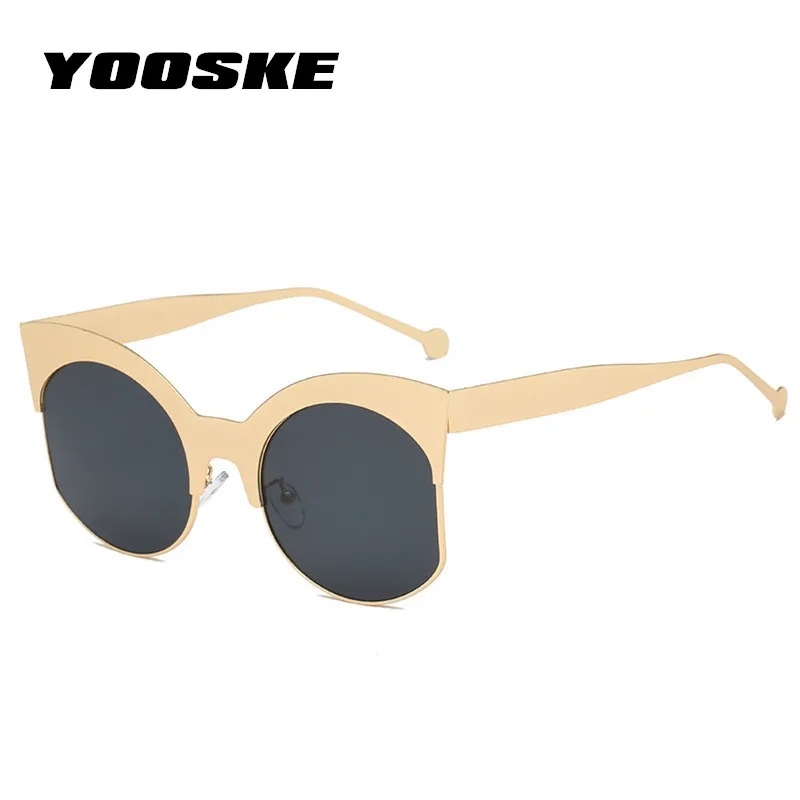 

YOOSKE Oversized Cat Eye Sunglasses Women 2018 Big Metal Half Frame Sun Glasses Luxury Vintage Cateye Sunglass Ladies Eyewear