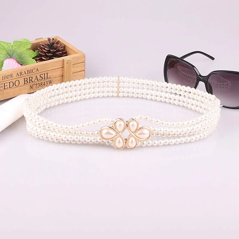 

New women's wild fashion pearl diamond flower waist chain dress decoration