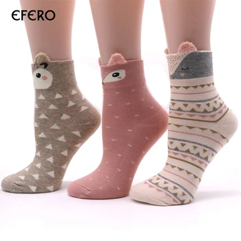 

efero Autumn Winter Women Socks Lovely Cartoon Pattern Cotton Ladies Socks Girls Ankle Short Breathable Art Socks Meias 8pairs